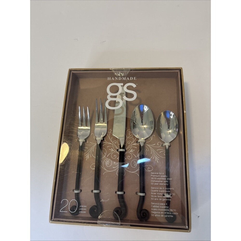 Gourmet Settings 20-Piece Flatware Treble Clef Collection Black Silverware Cu...